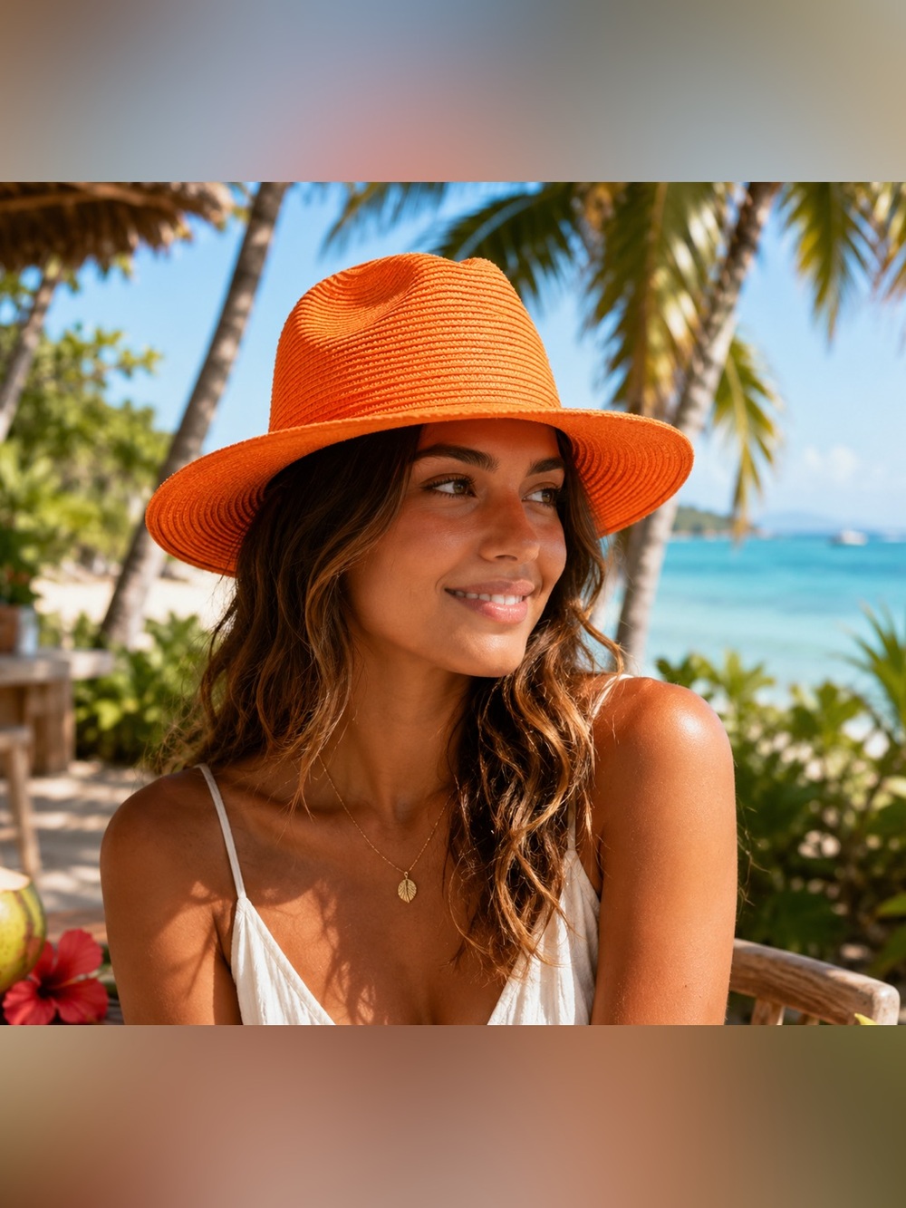 NWT! Bright Orange Boutique Straw Fedora Hat! 🤩